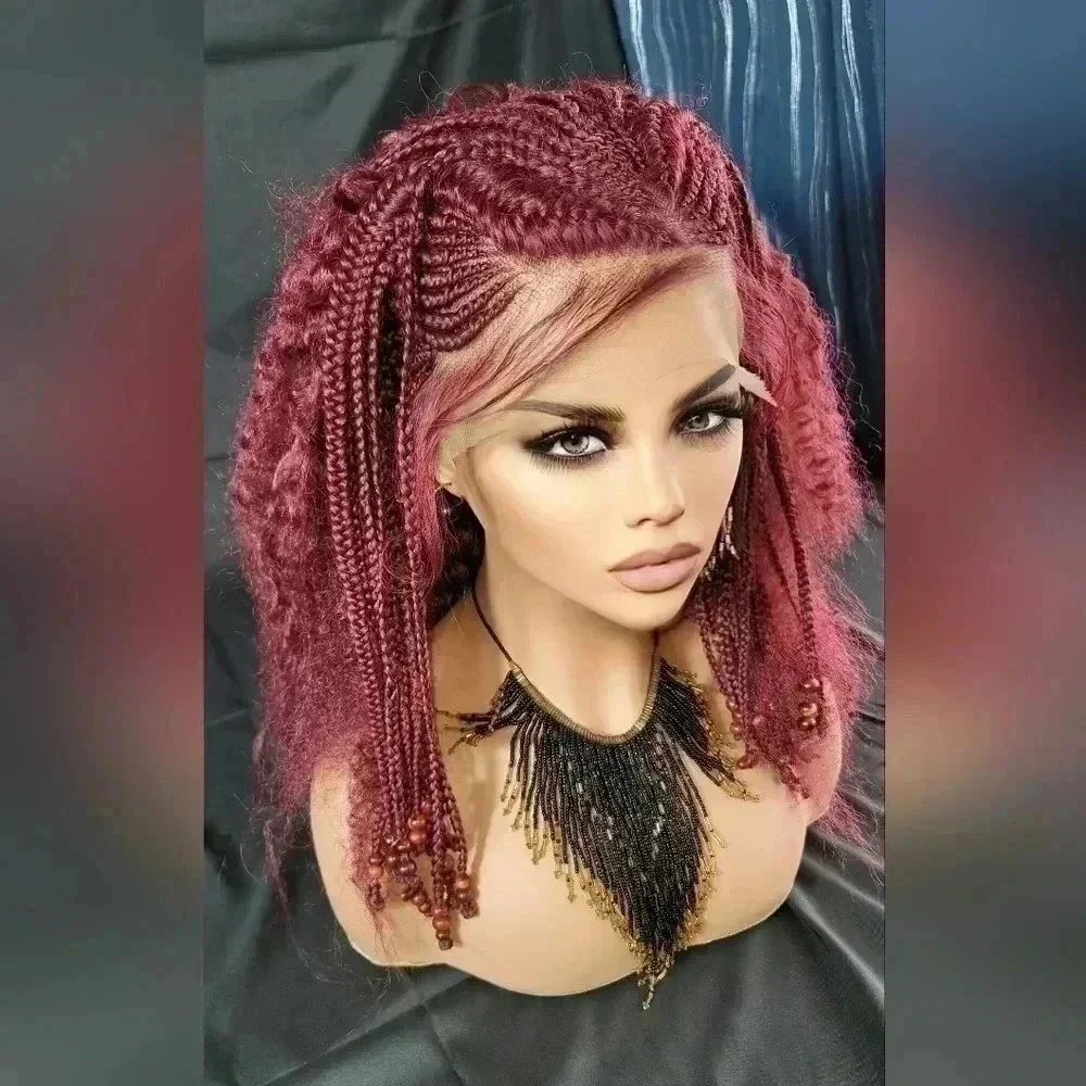 YAMA Handmade Red Braided Wig | Bold Afro Bob | Full Lace | Ships Fast 🚚